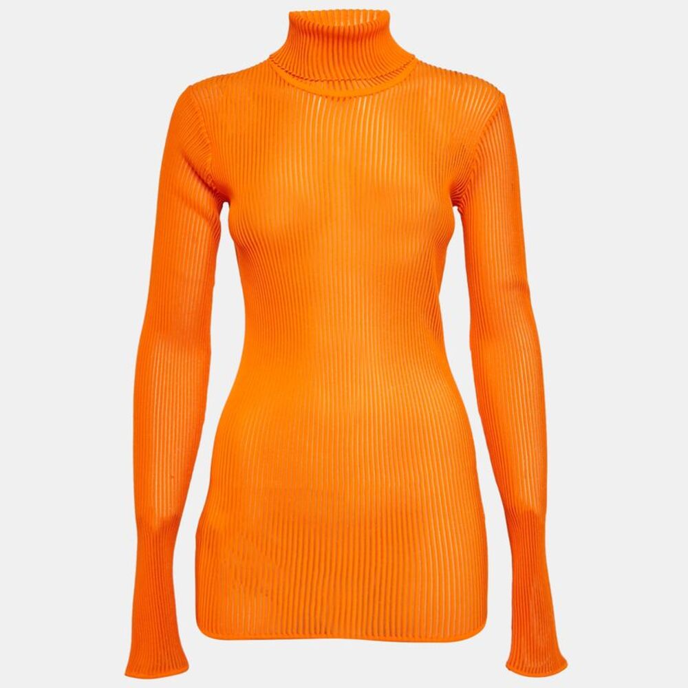 Victoria Beckham Orange Rib Knit Sheer Pullover S